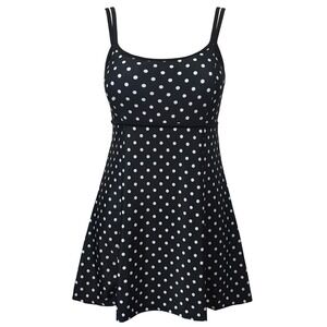 DANIFY Women's Black White Polka Dot 1-Piece Swim Dress Plus Size 46